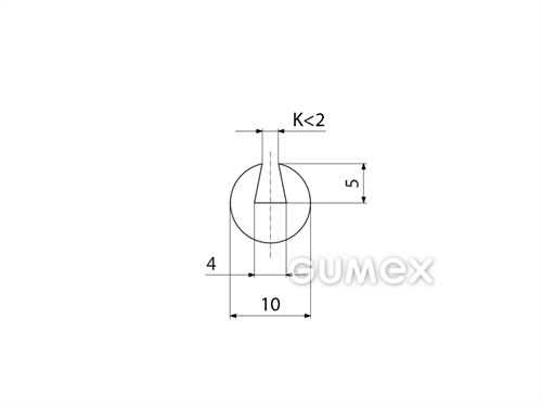 Silikonový profil kruhový, průměr 10mm, drážka 4mm, 60°ShA, -60°C/+180°C, transparentní